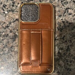 Brown shiny leather- gold detailing WALLI iPhone 15 pro max